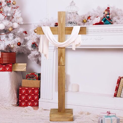 Lineshading 21 Inch Christmas Large Wood Cross Unfinished Standing Cross Decor He Is Risen Outdoor Decorative Jesus Christ Catholic Crafted Wall Cross for Home Wedding Communion Church Decor in Saudi Arabia