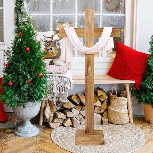 Lineshading 21 Inch Christmas Large Wood Cross Unfinished Standing Cross Decor He Is Risen Outdoor Decorative Jesus Christ Catholic Crafted Wall Cross for Home Wedding Communion Church Decor in Saudi Arabia
