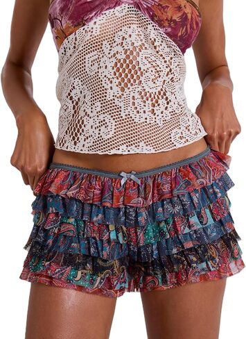 Women Y2k Lace Trim Ruffle Shorts Lolita Layered Frill Bloomers Fairy Tiered Pumpkin Pants Pajama Bottoms in Saudi Arabia