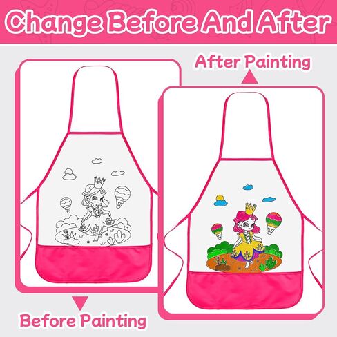 DoodleDoo 2 PCS DIY Kid Aprons, Coloring Apron with Colored Pens, Waterproof Smocks for Kids, Children's Art Craft Painting Aprons with Sleeve (Pink & Purple) in Saudi Arabia