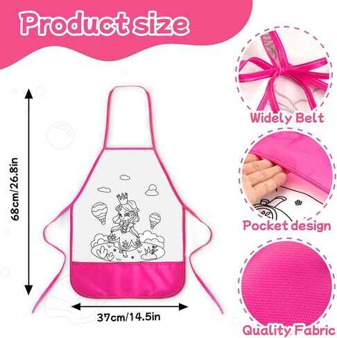 DoodleDoo 2 PCS DIY Kid Aprons, Coloring Apron with Colored Pens, Waterproof Smocks for Kids, Children's Art Craft Painting Aprons with Sleeve (Pink & Purple) in Saudi Arabia