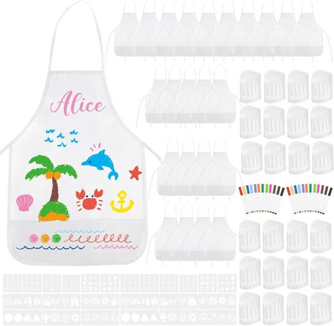 36PCS DIY Kids Chef Hat and Apron Set Kids Painting Aprons with Colored Pen and Crafts Template for Baking Painting Craft in Saudi Arabia