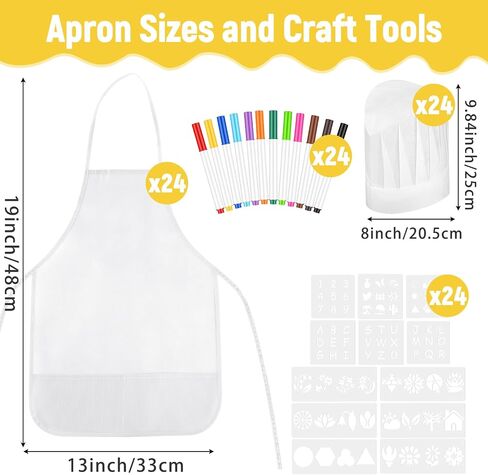 36PCS DIY Kids Chef Hat and Apron Set Kids Painting Aprons with Colored Pen and Crafts Template for Baking Painting Craft in Saudi Arabia
