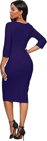 Women's Church Dresses 3/4 Sleeve Ruffle Vintage Bodycon Ruched Work Business Pencil Party Midi Dress in Saudi Arabia