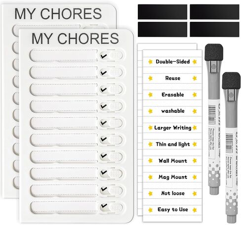 2 pack set dry erase chore chart for kids multiple kids, morning routine habit tracker chore list board，daily schedule reward chart for kids,daily schedule pocket chart behavior chart for kids at home in Saudi Arabia