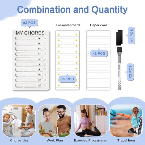 2 pack set dry erase chore chart for kids multiple kids, morning routine habit tracker chore list board，daily schedule reward chart for kids,daily schedule pocket chart behavior chart for kids at home in Saudi Arabia