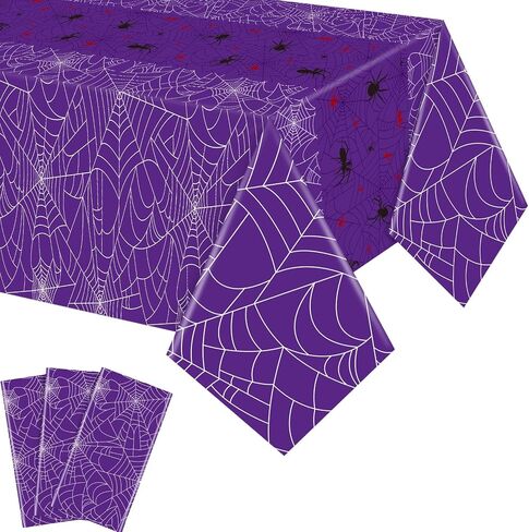 Peryiter 3 Pcs Halloween Tablecloth Spider Web Plastic Rectangle Table Cloth 54 x 108 Inch Waterproof Disposable Spider Web Table Cloth for Home Halloween Party Decorations (Purple) in Saudi Arabia