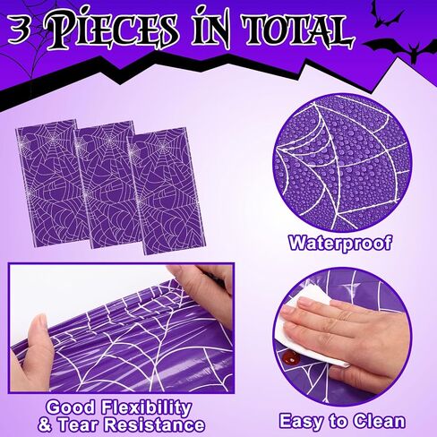 Peryiter 3 Pcs Halloween Tablecloth Spider Web Plastic Rectangle Table Cloth 54 x 108 Inch Waterproof Disposable Spider Web Table Cloth for Home Halloween Party Decorations (Purple) in Saudi Arabia