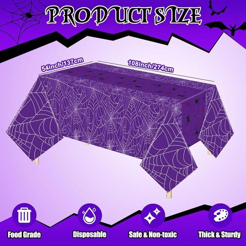 Peryiter 3 Pcs Halloween Tablecloth Spider Web Plastic Rectangle Table Cloth 54 x 108 Inch Waterproof Disposable Spider Web Table Cloth for Home Halloween Party Decorations (Purple) in Saudi Arabia