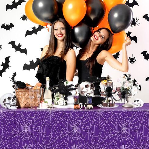 Peryiter 3 Pcs Halloween Tablecloth Spider Web Plastic Rectangle Table Cloth 54 x 108 Inch Waterproof Disposable Spider Web Table Cloth for Home Halloween Party Decorations (Purple) in Saudi Arabia