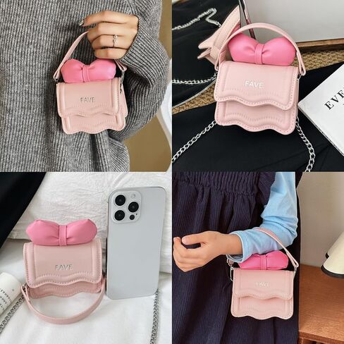 Kids Girls Mini Cute Bow Purse Handbag PU Leather Crossbody Shoulder Chain Bag Small Tote Handbag Wallet Pouch in Saudi Arabia