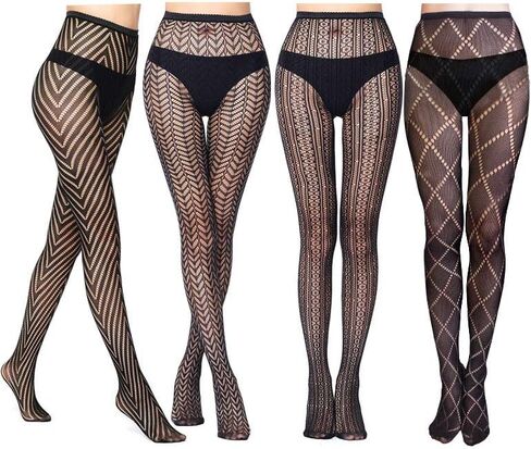 VERO MONTE 4 Styles Women Fishnet Pantyhose 4 Pairs Black Tights Snake Fishnets in Saudi Arabia