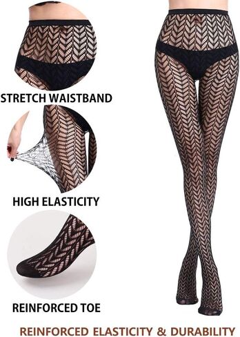 VERO MONTE 4 Styles Women Fishnet Pantyhose 4 Pairs Black Tights Snake Fishnets in Saudi Arabia