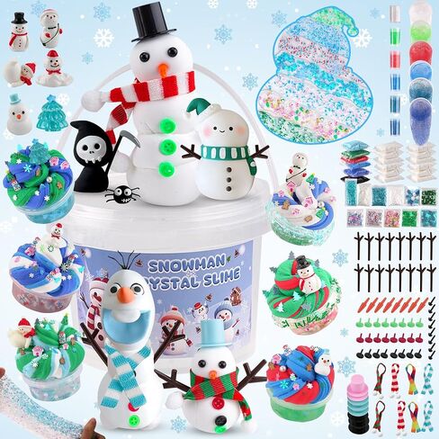 LAWOHO Big Build a Snowman Kit with 500ML Clear Slime, Modeling Clay & Slime Charms, Christmas Crafts for Kids, Christmas Stocking Stuffers for Kids & Adults, Snowman Crafts Kit Christmas Party Favors in Saudi Arabia