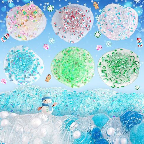 LAWOHO Big Build a Snowman Kit with 500ML Clear Slime, Modeling Clay & Slime Charms, Christmas Crafts for Kids, Christmas Stocking Stuffers for Kids & Adults, Snowman Crafts Kit Christmas Party Favors in Saudi Arabia