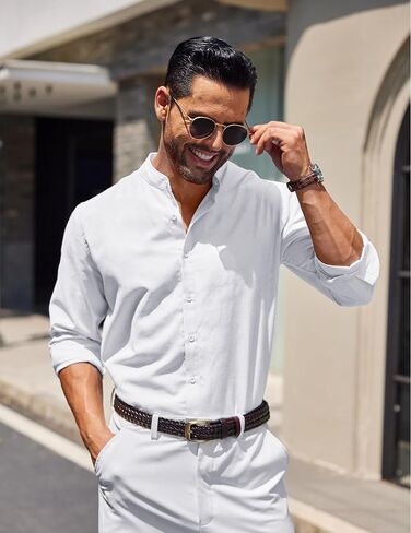 COOFANDY Men's Long Sleeve Oxford Dress Shirts Chambray Button Down Shirt Casual Band Collar Shirts in Saudi Arabia