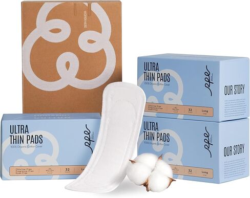 بطانات داخلية طويلة عضوية 100% للنساء، طويلة، غطاء قطني رفيع للغاية، بطانات داخلية طويلة، امتصاص خفيف، بطانات داخلية غير معطرة، مغلفة بشكل فردي (بطانة طويلة، مقاس 2، 192 قيراط) in Kuwait