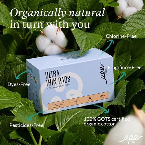 بطانات داخلية طويلة عضوية 100% للنساء، طويلة، غطاء قطني رفيع للغاية، بطانات داخلية طويلة، امتصاص خفيف، بطانات داخلية غير معطرة، مغلفة بشكل فردي (بطانة طويلة، مقاس 2، 192 قيراط) in Kuwait