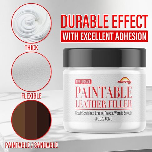 حشو جلدي، إصلاح جلدي قابل للطلاء للخدوش والشقوق والتمزقات والثقوب مع دليل سهل خطوة بخطوة، جل إصلاح الخدوش الجلدية للأحذية الرياضية والأثاث ومقاعد السيارات (أبيض) in Kuwait