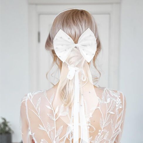 Bridal Veil Wedding Bow-Knot Veil White Pearl Hair Clip Tulle Bridal Short Veils Elegant Tulle Layer Hair Clip Bachelorette Party Hair Accessories for Women Girls in Saudi Arabia