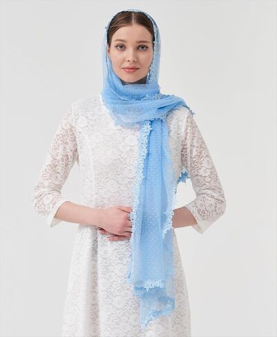 Leimandy مستطيلة مصلى الحجاب وشاح الحجاب الكاثوليكي للنساء كتلة مانتيا الحجاب طويل الدانتيل التفاف شال الحجاب مع النقاط V97 in Saudi Arabia
