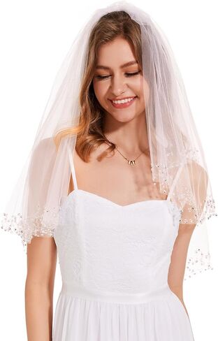 Beaded Wedding Veils for Brides 2 Tier Sparkly Bridal Veil Short Veils for Women in Saudi Arabia