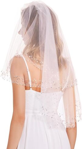 Beaded Wedding Veils for Brides 2 Tier Sparkly Bridal Veil Short Veils for Women in Saudi Arabia