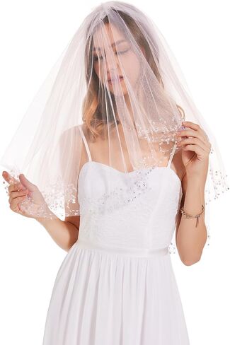 Beaded Wedding Veils for Brides 2 Tier Sparkly Bridal Veil Short Veils for Women in Saudi Arabia
