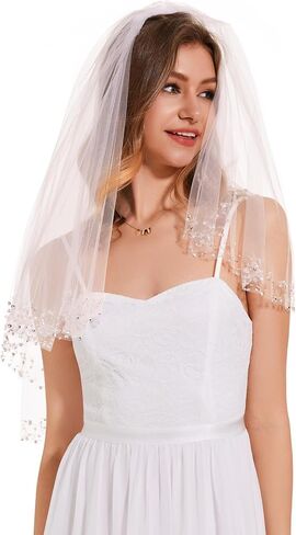 Beaded Wedding Veils for Brides 2 Tier Sparkly Bridal Veil Short Veils for Women in Saudi Arabia