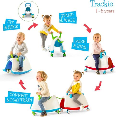 تشيلافيش تراكي 4 في 1؛ كرسي هزاز، مشاية، قطار للركوب واللعب، للأطفال من عمر 1 إلى 5 سنوات، مع ارتفاع مقعد قابل للتعديل، عجلات دوارة 360 درجة صامتة لا تترك علامات، أزرق وأحمر، كبير in Kuwait