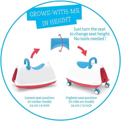 تشيلافيش تراكي 4 في 1؛ كرسي هزاز، مشاية، قطار للركوب واللعب، للأطفال من عمر 1 إلى 5 سنوات، مع ارتفاع مقعد قابل للتعديل، عجلات دوارة 360 درجة صامتة لا تترك علامات، أزرق وأحمر، كبير in Kuwait