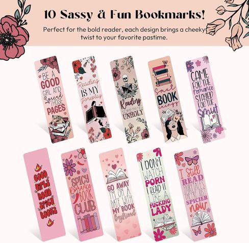 10 عبوات من الإشارات المرجعية الرومانسية، إشارة مرجعية للقصص الخيالية الحارة مع شرابات، إشارات مرجعية مضحكة للنساء والرجال، محبي الكتب، علامات الصفحات للطلاب والمدرسين الذين يقرؤون، هدية قارئ الرومانسية مصنوعة يدويًا in Kuwait