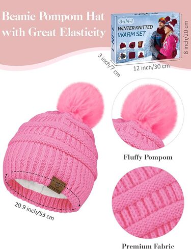 URATOT Winter Beanie Hat Scarf Gloves 3 in 1 Set for Women Fleece Lined Beanie Pompom Hat Touchscreen Gloves Long Scarf in Kuwait