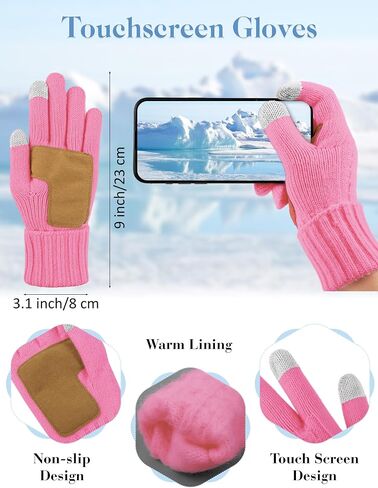 URATOT Winter Beanie Hat Scarf Gloves 3 in 1 Set for Women Fleece Lined Beanie Pompom Hat Touchscreen Gloves Long Scarf in Kuwait