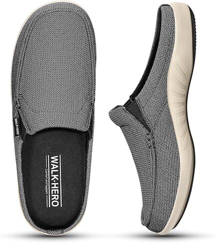 Men's Slippers for Plantar Fasciitis, Walkhero Slippers for Men with Arch Support Insole, Comfortable Mens House Shoes with Wide Toe Box & Non-slip Rubber Sole (Grey, 13) in Kuwait