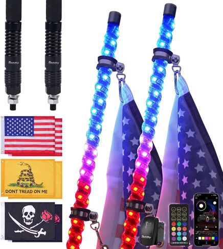 2PCS 6FT LED Whip Lights with Built-in Spring Base, LED Whip Lights with App & Remote Control, 360° Spiral Chasing Lighted Whip with Rocker Switch for UTV, ATV, SXS, Polaris RZR, Can-am in Kuwait