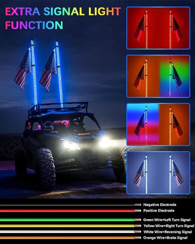 2PCS 6FT LED Whip Lights with Built-in Spring Base, LED Whip Lights with App & Remote Control, 360° Spiral Chasing Lighted Whip with Rocker Switch for UTV, ATV, SXS, Polaris RZR, Can-am in Kuwait