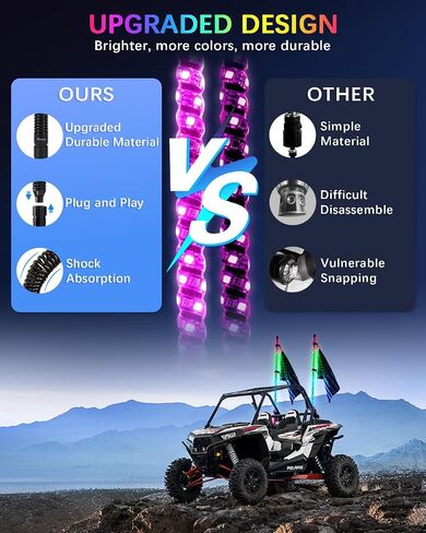 2PCS 6FT LED Whip Lights with Built-in Spring Base, LED Whip Lights with App & Remote Control, 360° Spiral Chasing Lighted Whip with Rocker Switch for UTV, ATV, SXS, Polaris RZR, Can-am in Kuwait