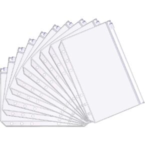 A6 Size Binder Pockets Plastic Binder Zipper Folders Waterproof 6 Holes Zipper Loose Leaf Bags for Pouch Document Filing Notebooks Cards Bags Matte Clear, 10 Pcs