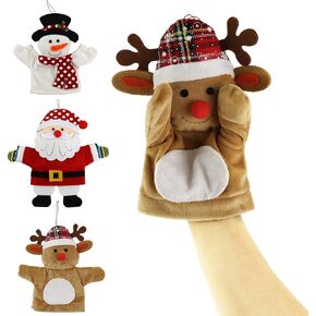 Athoinsu 3 Pack Christmas Hand Puppets, Snowman Elk and Santa Claus, Xmas Holiday Party Supplies Gifts for Toddler Kids