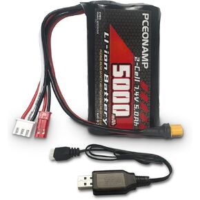 TX16S Battey 5000mAh 2S 7.4V with JST-XH, JST Plug and XT30 Plug Fit for Transmitter TX16s RC4GS, RC6GS 1 Pack with 1 USB Charger
