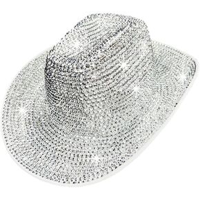 Women Western Rhinestone Cowboy Hat Glitter Cowgirl Hat for Disco Parties Wedding Music Costume Party