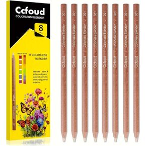 Colorless Blender Pencils Set 8 Pack,Non-pigmented, Professional Blendeing Pencil Perfect for Blending and Softening Edges of Colored Pencil Artwork,Art Supplies for Artists Beginners