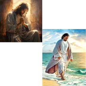 Sonsage 2Pack Jesus Diamond Art Painting Kits for Adults,5d Easter Religion Christ Diamond Art and DIY Gem Arts,Full Drill Round Crystal Paint by Diamonds Crafts for Home Wall Decor and Gift