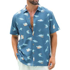 قميص هاواي من Angel Season للرجال بأكمام قصيرة وأزرار سفلية، قمصان صيفية استوائية مرحة، كاجوال لقضاء عطلات الشاطئ in Kuwait