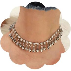 Bounzhi Boho Bell Indian Anklet Bracelets Gold Rhinestone Tassel Foot Anklets Chain Beach Summer Foot Jewelry for Women