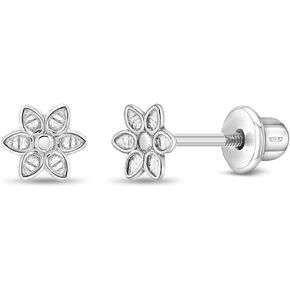 925 Sterling Silver 4mm Babies Cute Flower Screw Back Earrings, Screw Back Locking for Infants & Little Girls - Nature Lover Children, Flower Studs