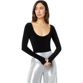 Norma Kamali womens Long Sleeve Deep Scoop Neck Bodysuit
