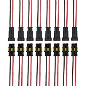 FULARR 8 Kit 2 Pin Way Car Auto Waterproof Electrical Cable Connector Terminal Plug Socket with Wire, for Motorcycle Car Truck Boat