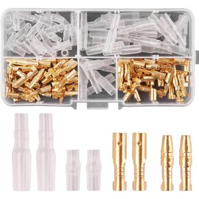 120PCS 3.9mm Bullet Connectors Kit Gold Bullet Male & Female Wire Terminals Connector with Insulation Cover for Motorcycle Motorbike Car Boats Electric Instruments